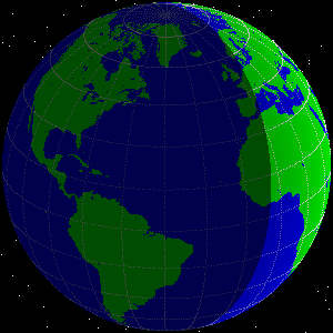 xearth(300,300)
viewPositionType = Orbit
orbitPeriod = 1
orbitInclination = 30
daySideBrightness = 100
nightSideBrightness = 30
terminatorDiscontinuity = 50